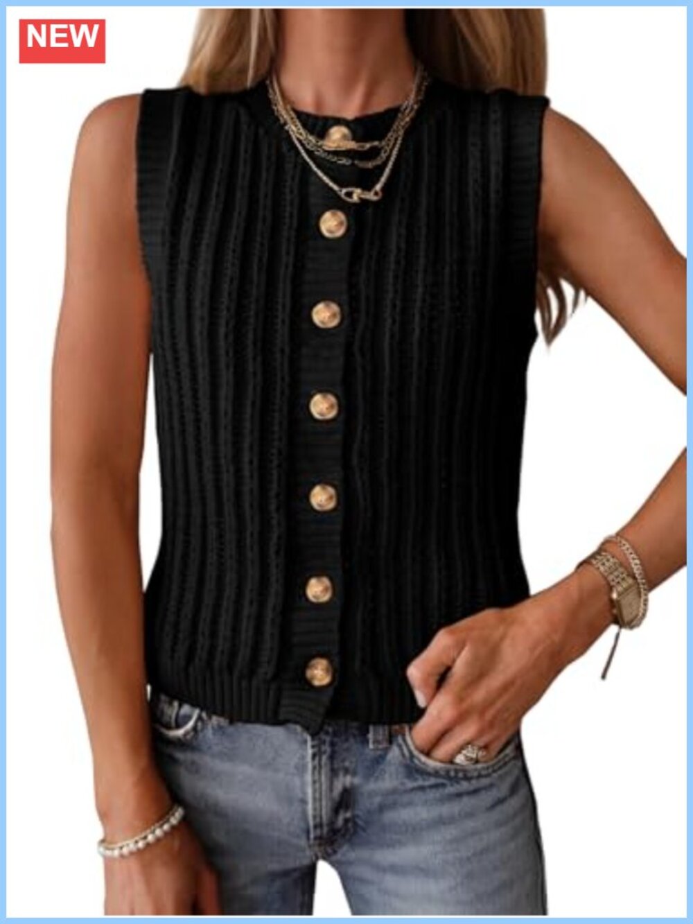 Crochet Sweater Vest Womens Sleeveless Button Down Cardigan Knit